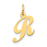 Small Fancy Script Initial R Charm Pendant in Real 10k Yellow Gold