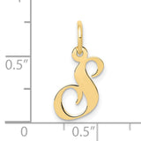 10k Yellow Gold Script Initial S Pendant, Polished Cursive Letter Charm for Women