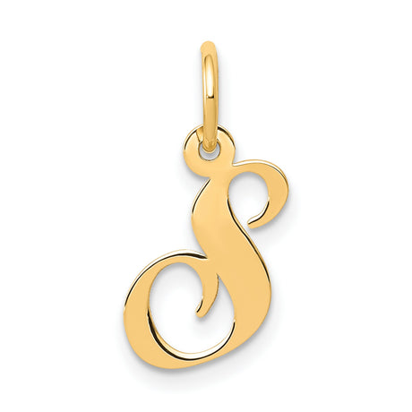 10k Yellow Gold Script Initial S Pendant, Polished Cursive Letter Charm for Women
