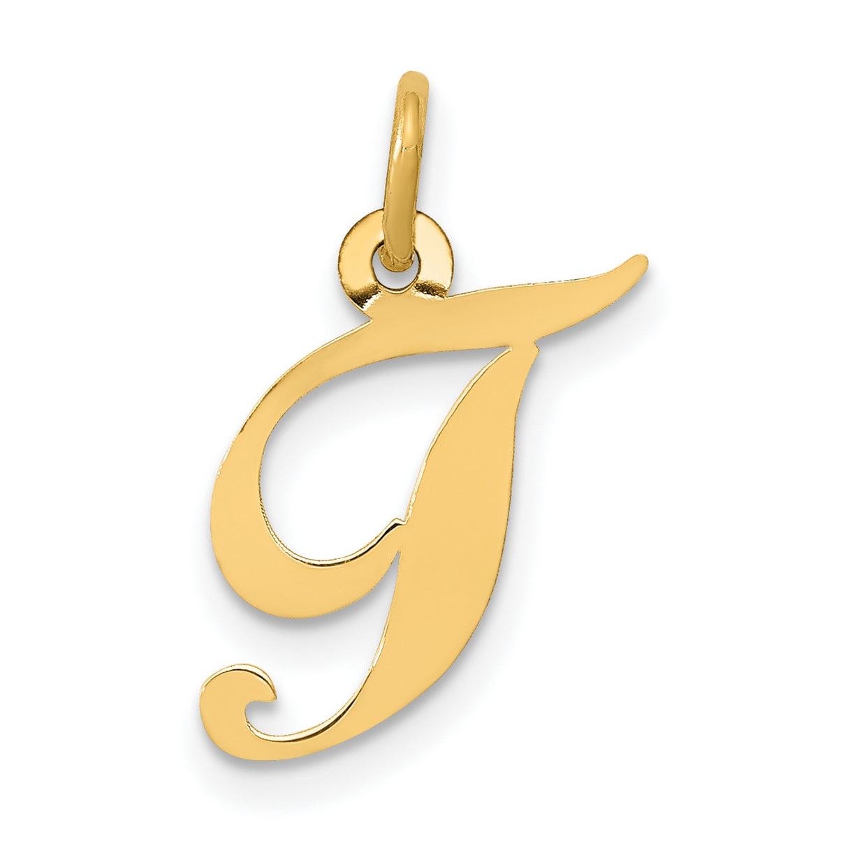 10k Yellow Gold J Initial Pendant, Script Letter Charm, Polished Monogram Jewelry
