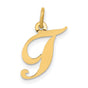 10k Yellow Gold J Initial Pendant, Script Letter Charm, Polished Monogram Jewelry