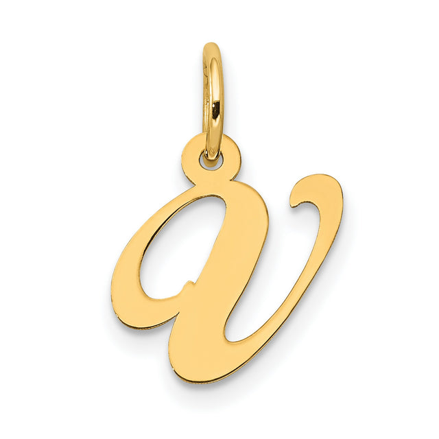 10k Yellow Gold Script Initial W Pendant Charm, Cursive Letter Monogram Jewelry