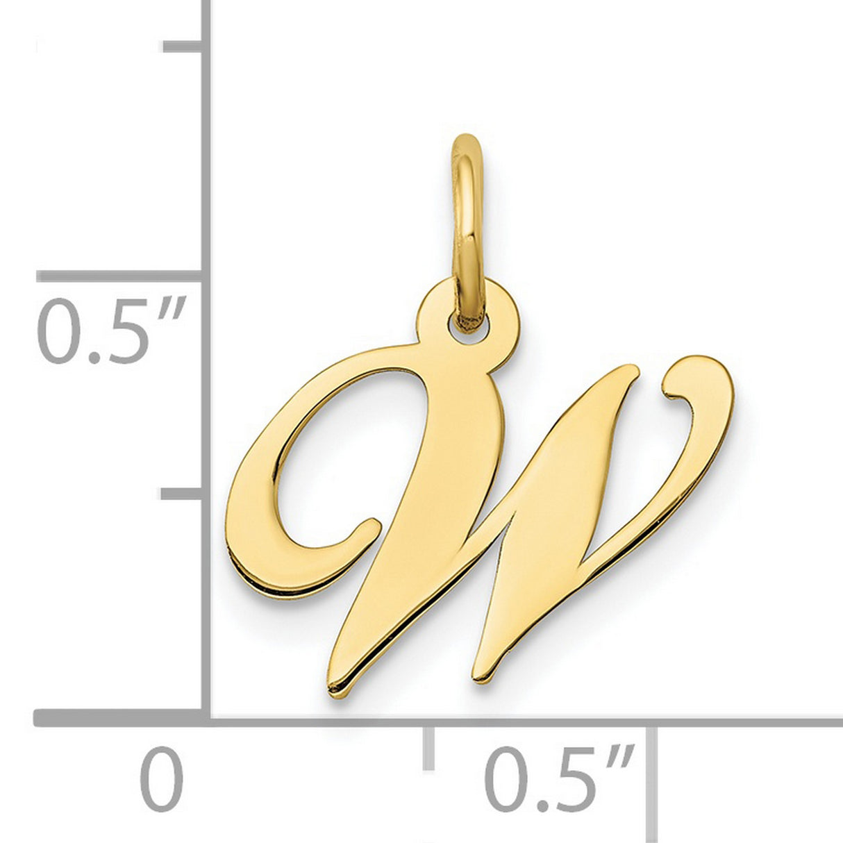 10k Yellow Gold Script Initial W Pendant, Polished Cursive Letter Charm for Women