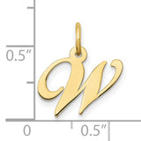 10k Yellow Gold Script Initial W Pendant, Polished Cursive Letter Charm for Women