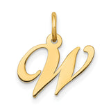 10k Yellow Gold Script Initial W Pendant, Polished Cursive Letter Charm for Women