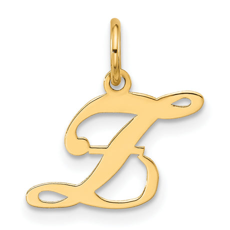 10k Yellow Gold Script F Initial Pendant Charm, Cursive Letter Design for Women