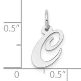 10k White Gold Initial C Pendant, Polished Script Letter Charm for Women