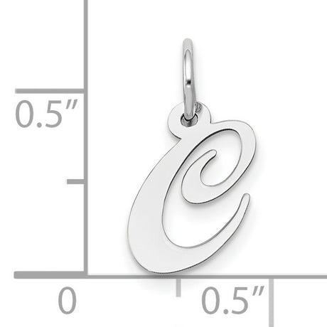 10k White Gold Initial C Pendant, Polished Script Letter Charm for Women