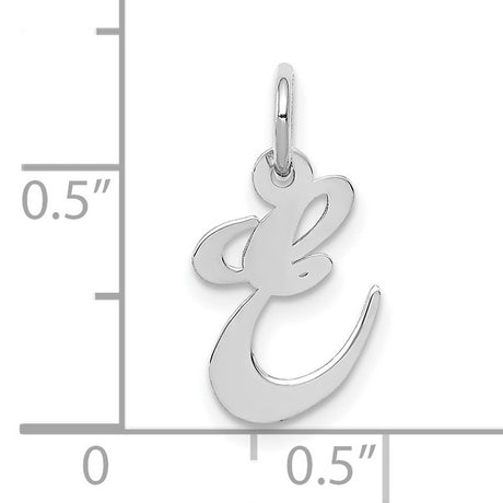 10k White Gold Script Initial E Pendant, Polished Cursive Letter Charm for Women
