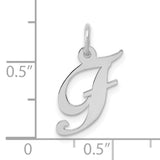 10k White Gold Letter F Pendant, Script Initial Charm, Polished Alphabet Jewelry for Women