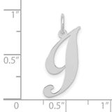 10k White Gold Letter J Pendant, Polished Cursive Initial Charm for Women