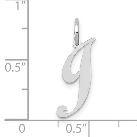 10k White Gold Initial J Pendant, Polished Script Letter Charm, Minimalist Monogram Jewelry