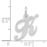 10k White Gold Initial K Pendant, Cursive Letter Charm with Polished Finish for Women