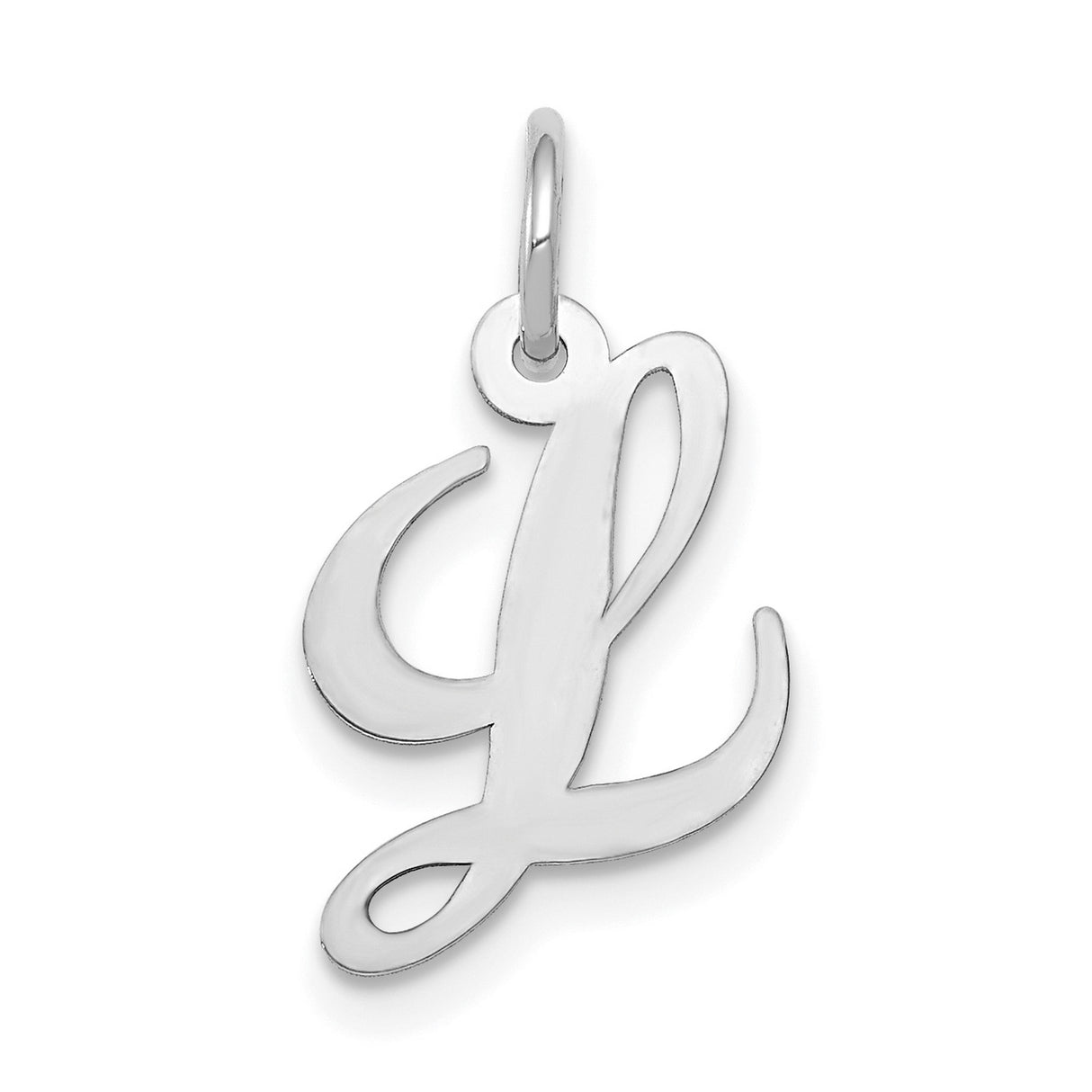 Small Fancy Script Initial L Charm Pendant in Real 10k White Gold