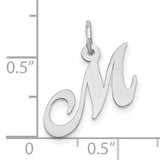10k White Gold Initial M Pendant, Script Letter Charm for Women, Polished Monogram Jewelry
