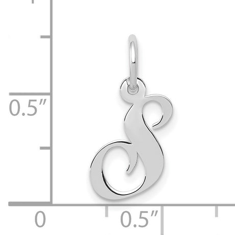 10k White Gold Script Initial S Pendant, Cursive Letter Charm Jewelry for Women