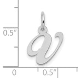 10k White Gold Script Initial V Pendant, Polished Cursive Letter Charm for Women