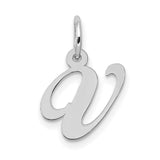 10k White Gold Script Initial V Pendant, Polished Cursive Letter Charm for Women