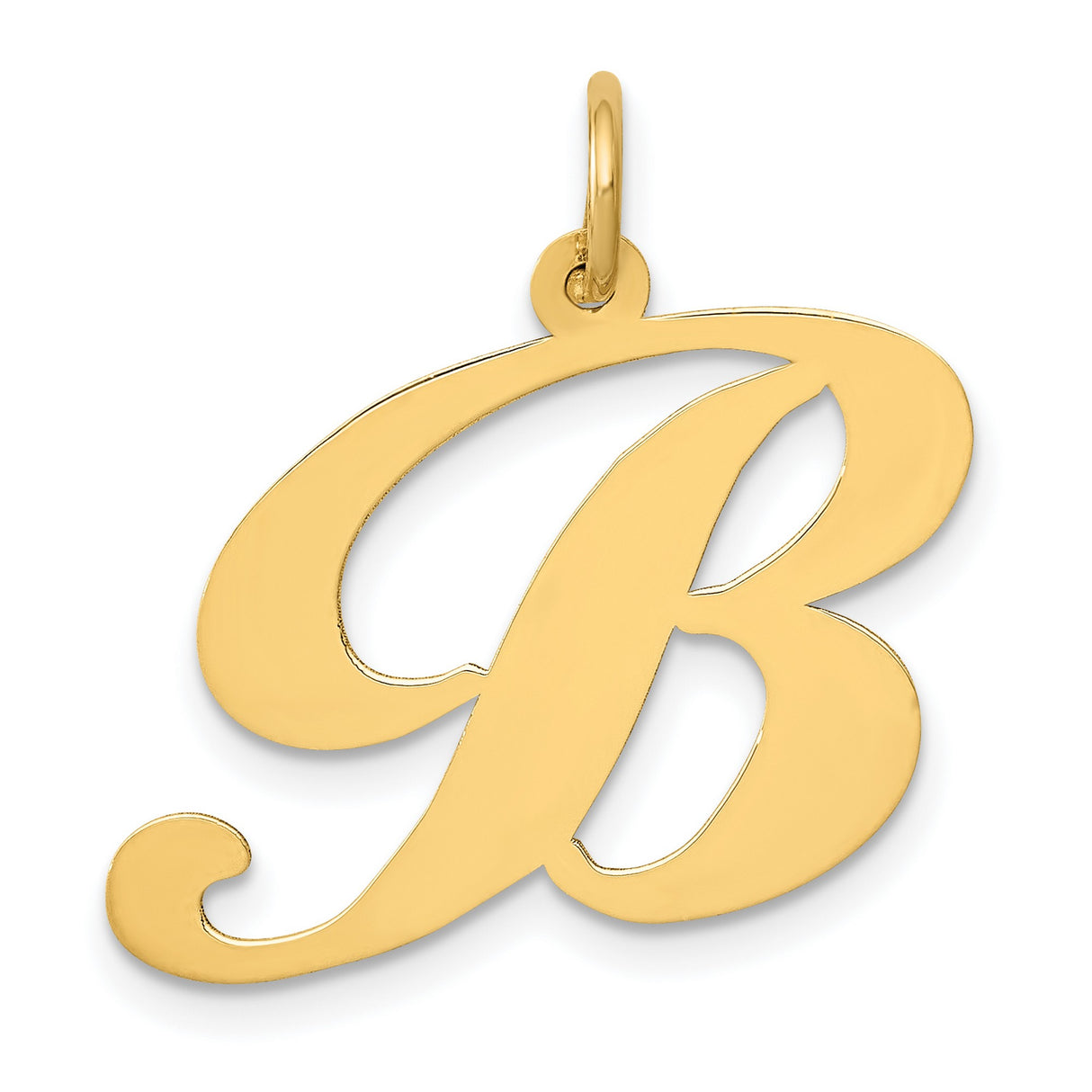 10k Yellow Gold B Initial Pendant Charm, Script Letter Design for Women or Unisex