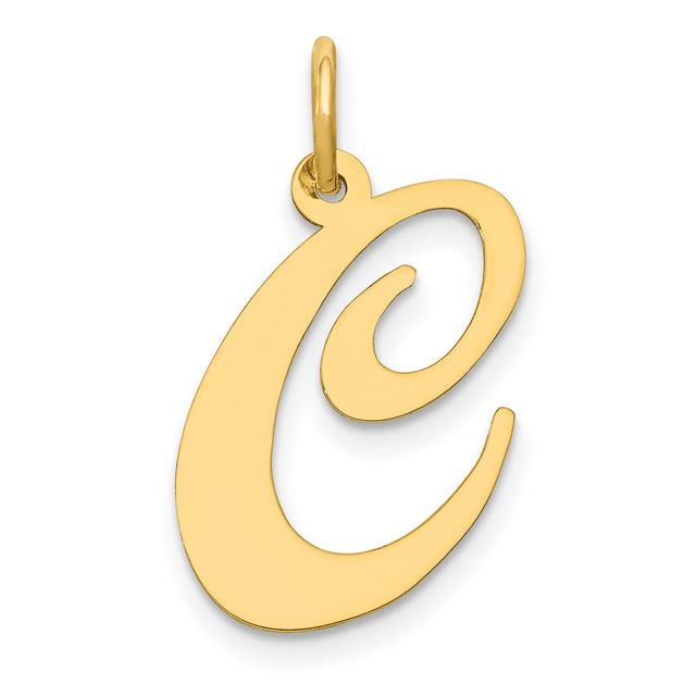 10k Yellow Gold Script Letter C Pendant, Cursive Initial Charm for Women or Unisex Wear