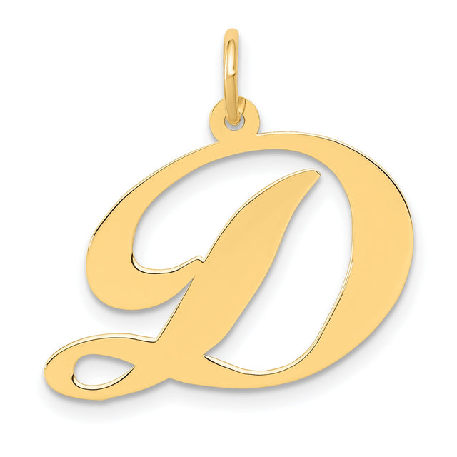 10k Yellow Gold Script Initial D Pendant, Polished Cursive Letter Charm for Women