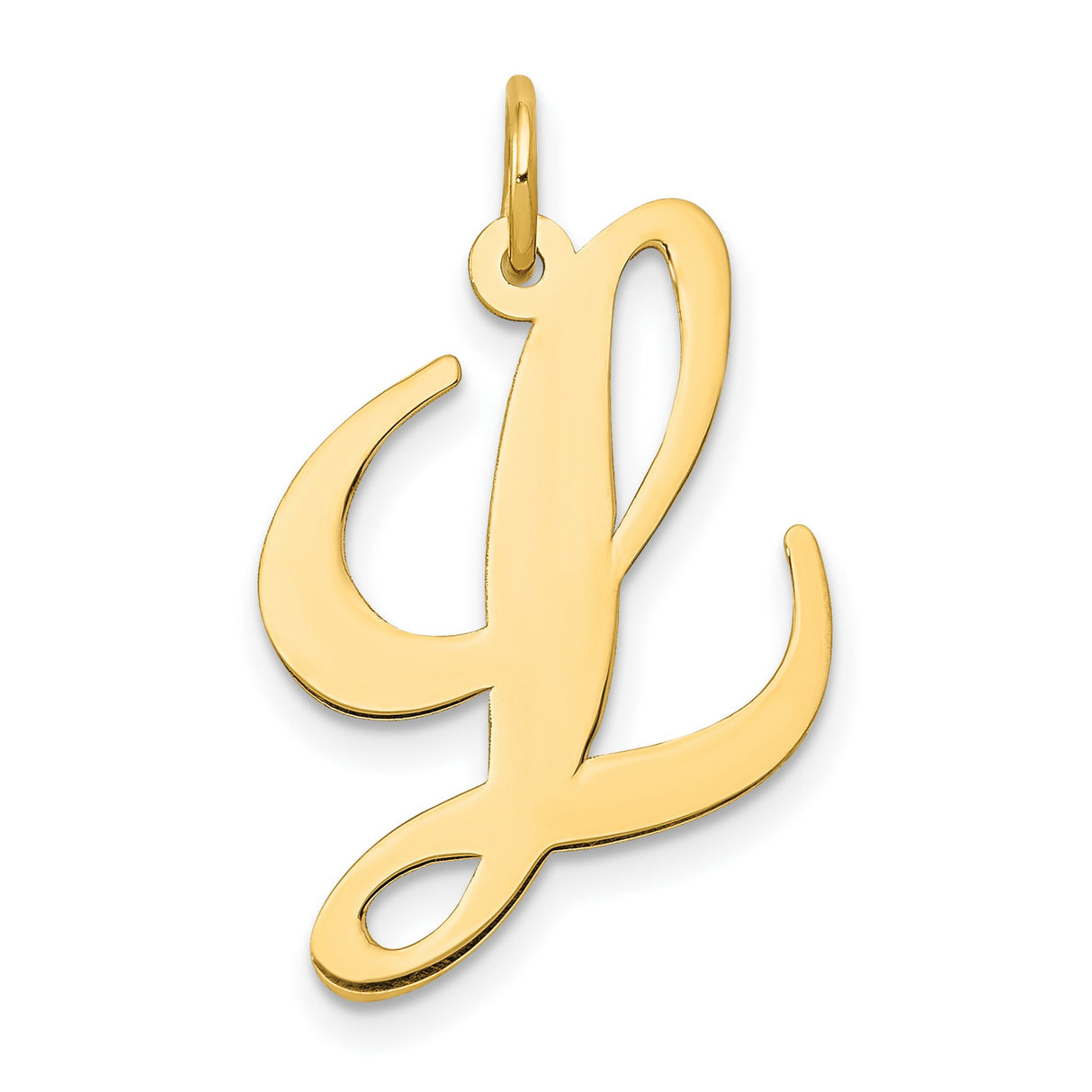 10k Yellow Gold Letter L Pendant, Script Initial Charm with Polished Finish for Women
