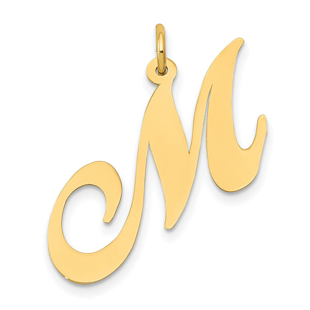10k Yellow Gold Initial Pendant, Script Letter M Charm, Polished Finish, Dainty Monogram Jewelry