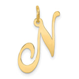 10k Yellow Gold Letter N Pendant, Cursive Script Initial Charm, Polished Finish for Women