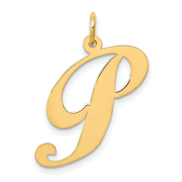 10k Yellow Gold Script Initial P Pendant, Cursive Letter Charm, Dainty Monogram Jewelry