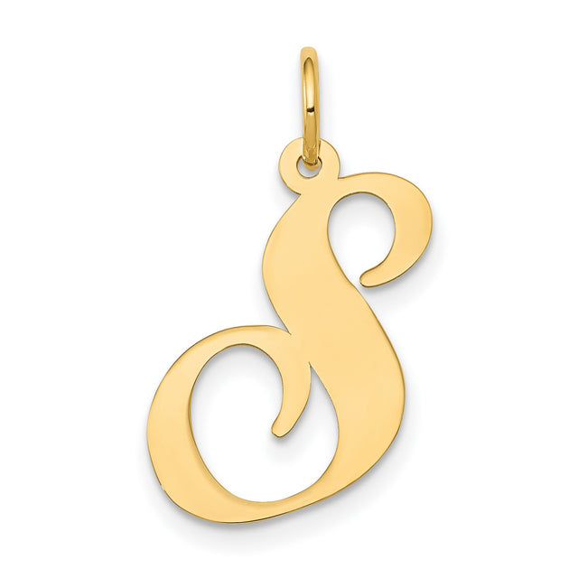 Large Fancy Script Letter S Initial Charm Pendant in Real 10k Yellow Gold