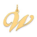 10k Yellow Gold Initial W Pendant, Polished Script Letter Charm for Women