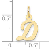 10k Yellow Gold Script Initial D Pendant, Polished Cursive Letter Charm for Women