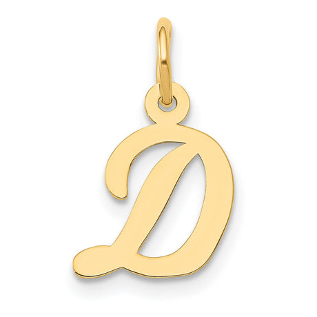 10k Yellow Gold Script Initial D Pendant, Polished Cursive Letter Charm for Women