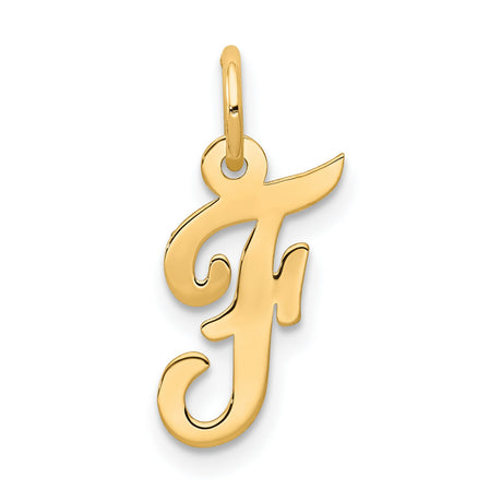 10k Yellow Gold Script Initial Pendant, Cursive Letter F Monogram Charm