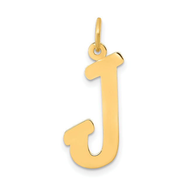 10k Yellow Gold Letter J Pendant Charm, Polished Block Initial Jewelry for Women or Unisex Wear