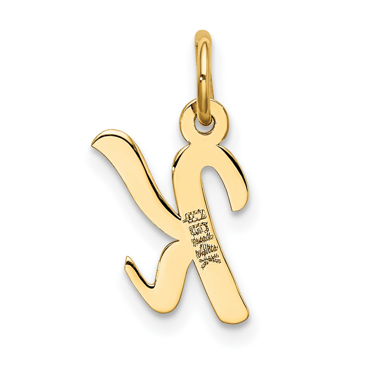 10k Yellow Gold Cursive K Pendant, Polished Script Letter Charm for Women or Unisex Wear