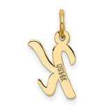 10k Yellow Gold Cursive K Pendant, Polished Script Letter Charm for Women or Unisex Wear