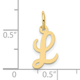 10k Yellow Gold Script Initial L Pendant, Polished Cursive Letter Charm for Women