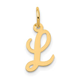 10k Yellow Gold Script Initial L Pendant, Polished Cursive Letter Charm for Women
