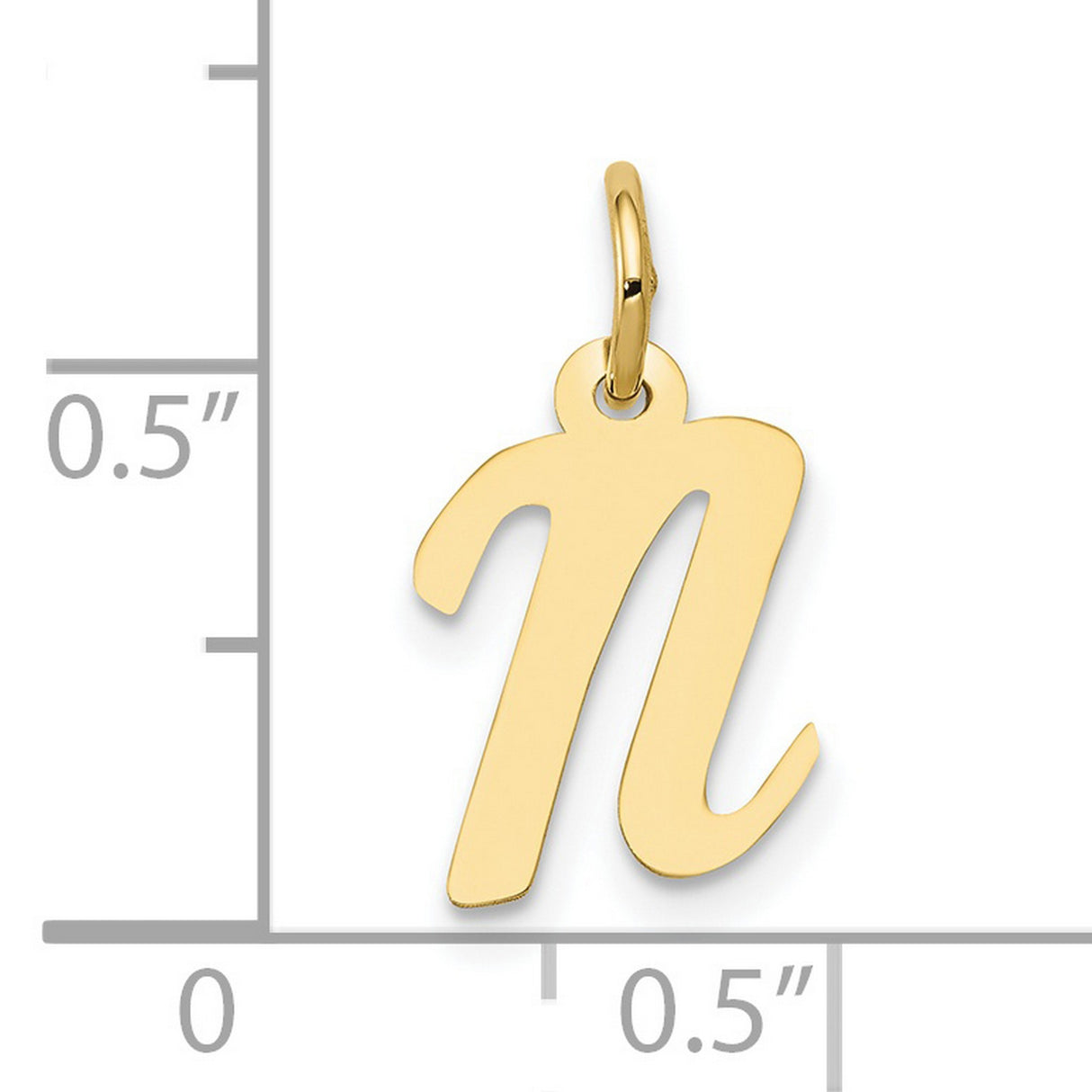 10k Yellow Gold Initial N Pendant, Script Lowercase Letter Charm for Women