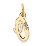 10k Yellow Gold Initial Q Pendant, Polished Script Letter Charm for Women or Unisex Wear