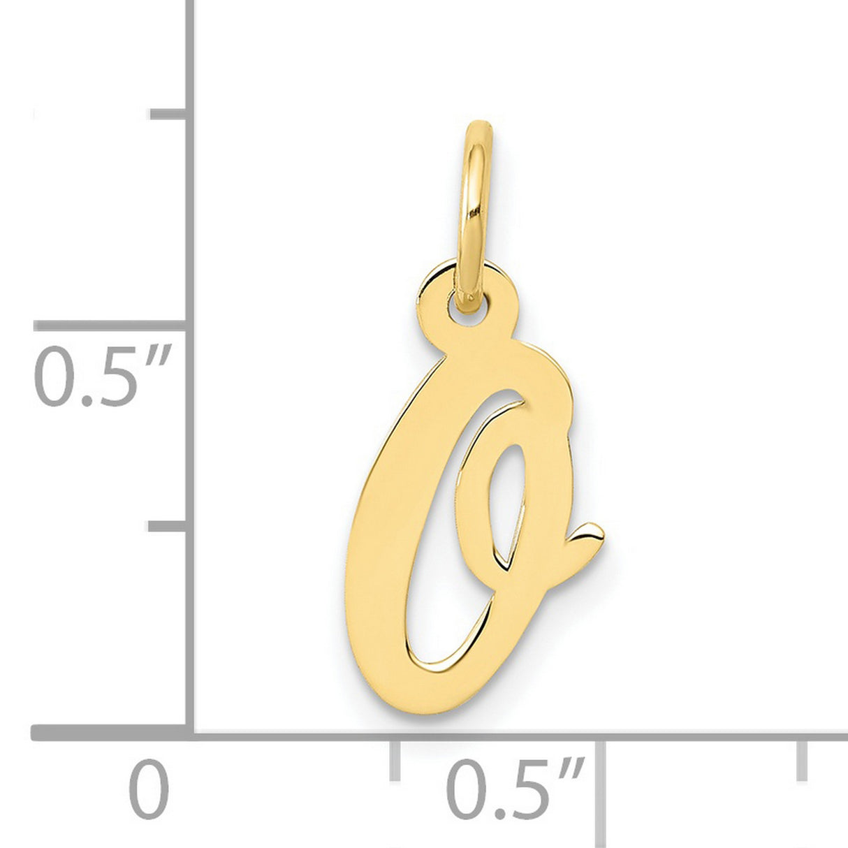10k Yellow Gold Initial Q Pendant, Polished Script Letter Charm for Women or Unisex Wear