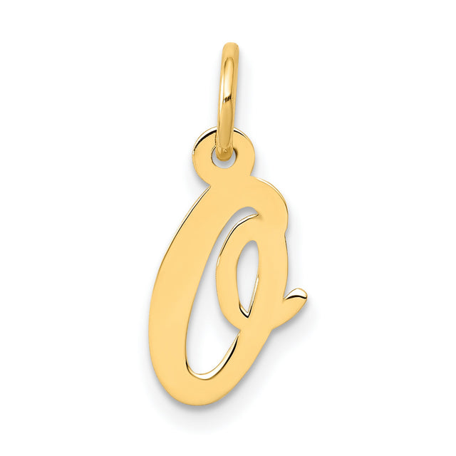10k Yellow Gold Initial Q Pendant, Polished Script Letter Charm for Women or Unisex Wear