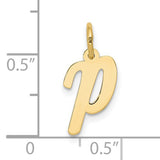 10k Yellow Gold Script Letter P Pendant, Polished Cursive Initial Charm for Women or Unisex