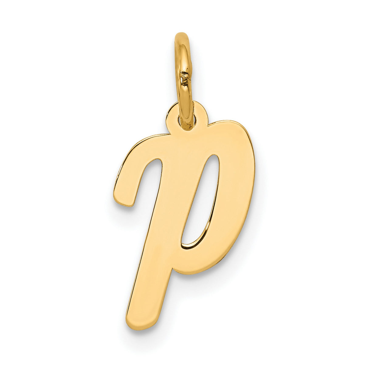 10k Yellow Gold Script Letter P Pendant, Polished Cursive Initial Charm for Women or Unisex