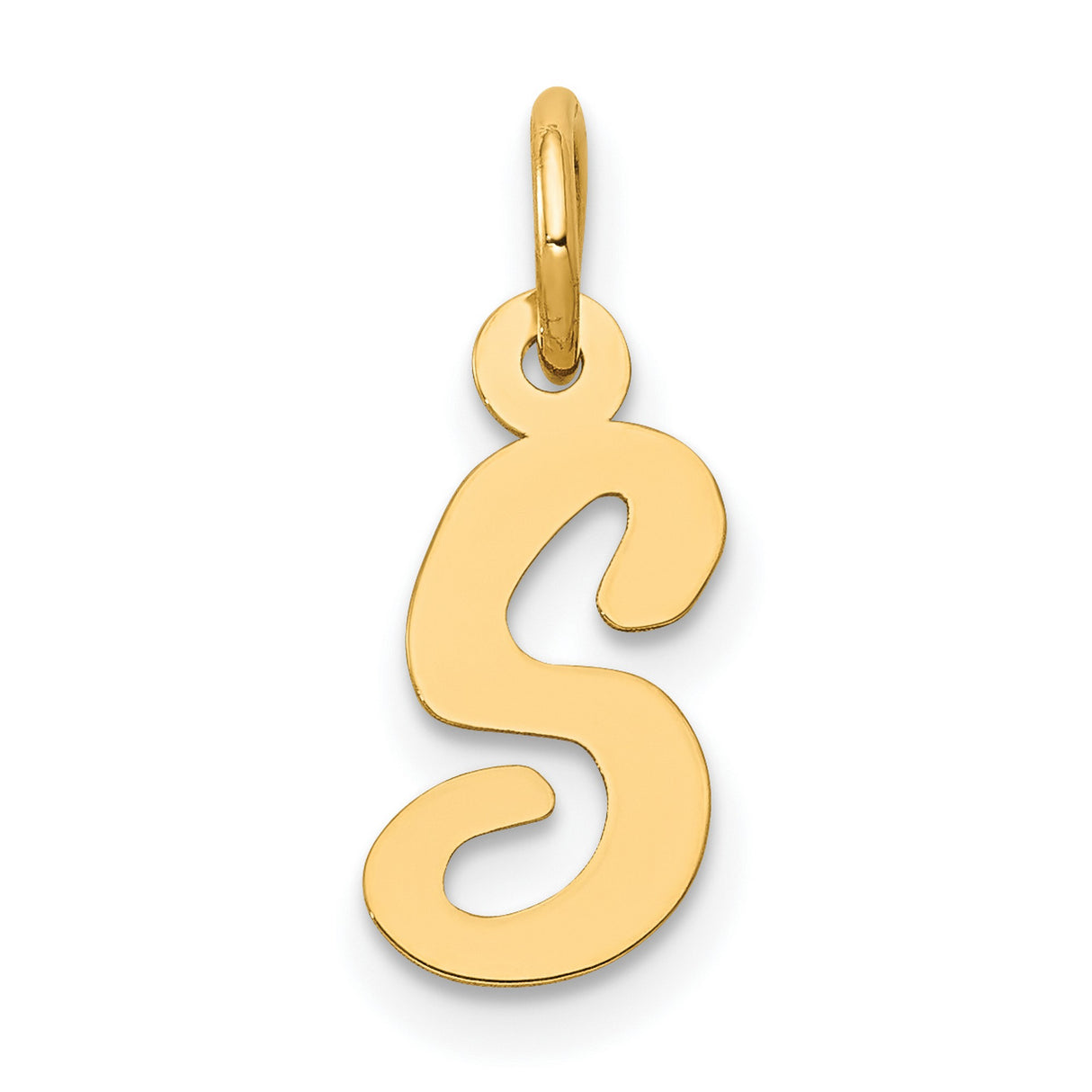 10k Yellow Gold Script Initial S Pendant Charm, Polished Alphabet Letter Jewelry for Women