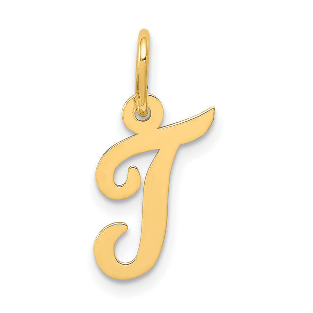 10k Yellow Gold Script Initial J Pendant Charm, Polished Letter Design for Women