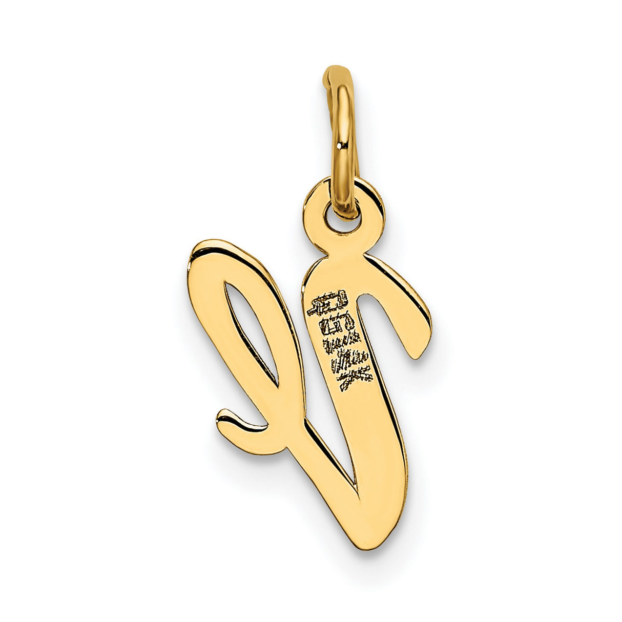 10k Yellow Gold Initial Pendant, Script Letter V Charm, Polished Finish, Cursive Monogram Design