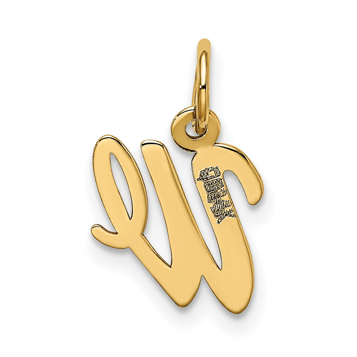 10k Yellow Gold Script Initial W Pendant, Dainty Cursive Letter Charm for Women