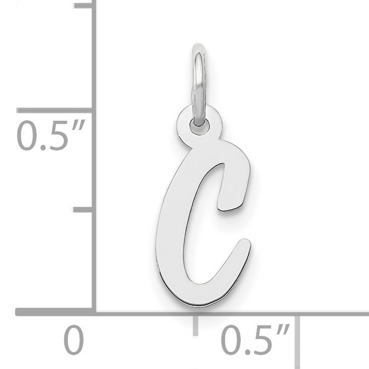 10k White Gold Initial C Pendant, Cursive Letter Charm with Script Design